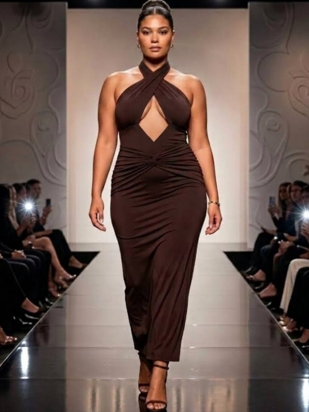 Lulu's Tailynn Dark Brown Slinky Knit Cross-Front Maxi Dress XL NWT